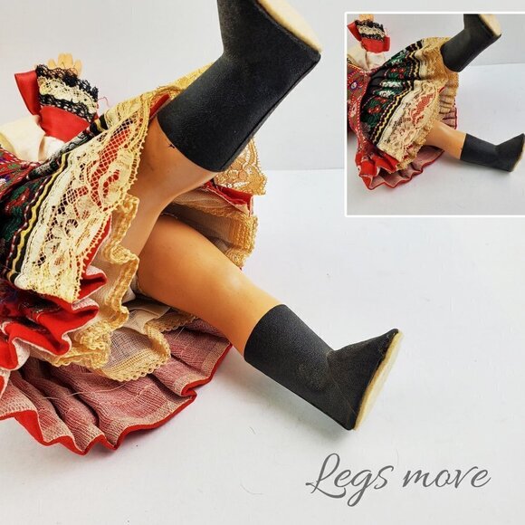 Czech Doll Lidova Tvorba VTG 60s UH Brod Traditional Outfit Moving Arms Legs 13" - Picture 6 of 14